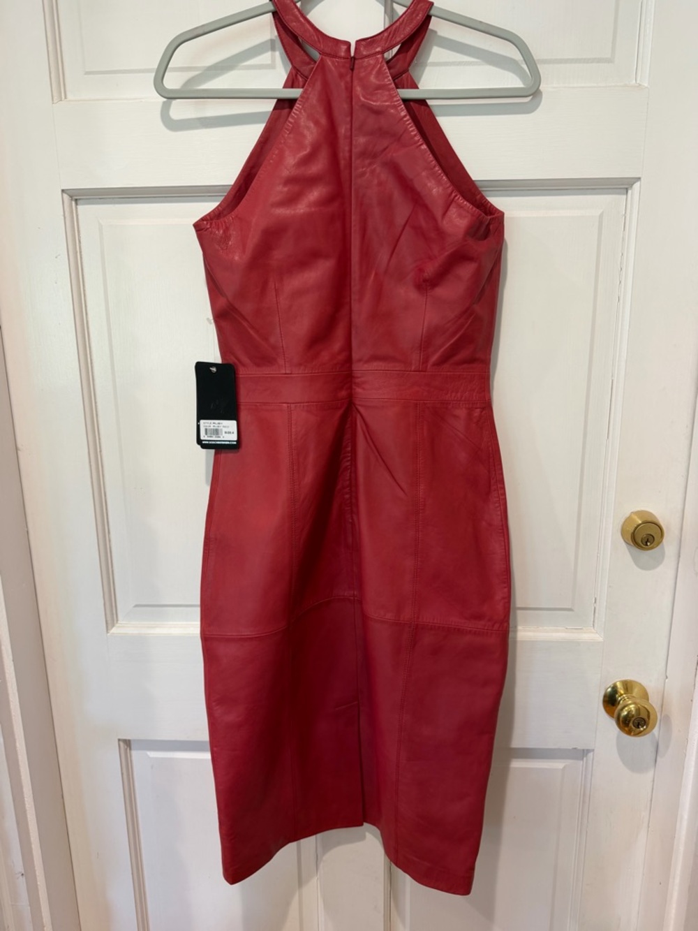 Red Leather Halter Midi Dress - Picture 2 of 8